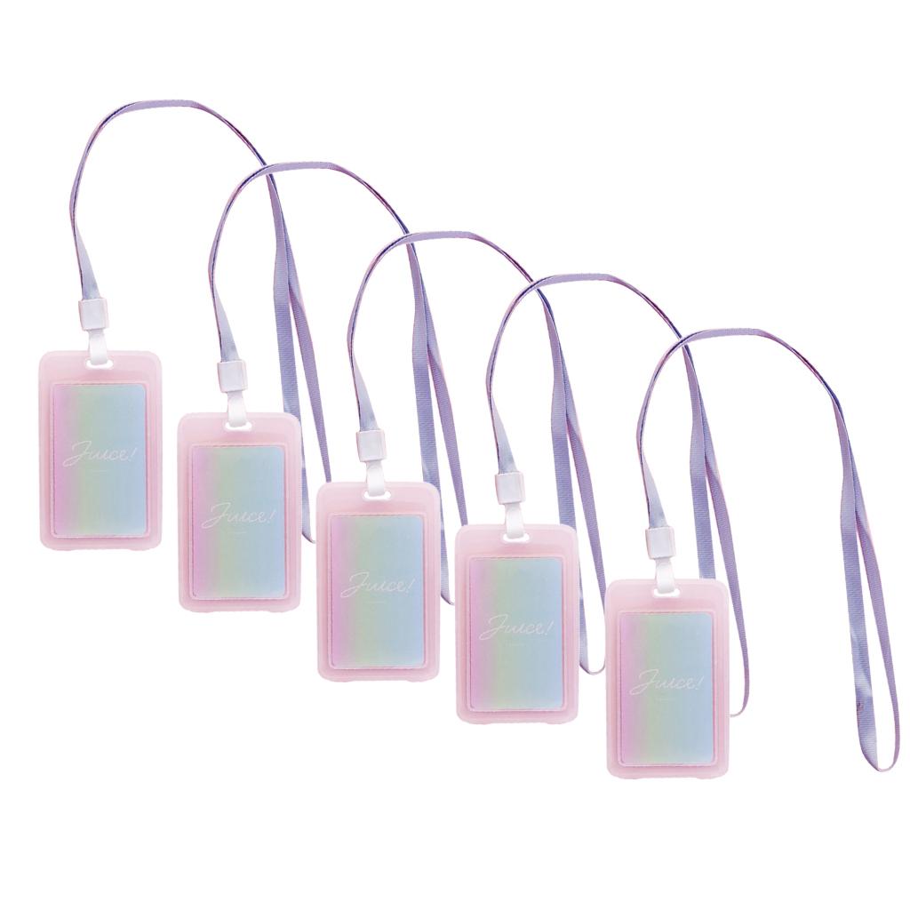 5 Pieces Credit Card Bus Pass ID Badge Holder Gradient Blue and Pink