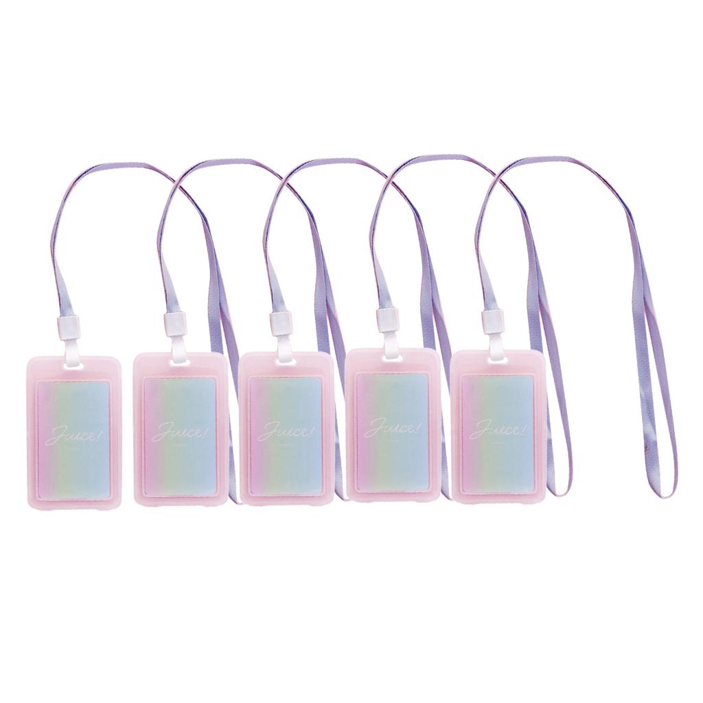 5 Pieces Credit Card Bus Pass ID Badge Holder Gradient Blue and Pink