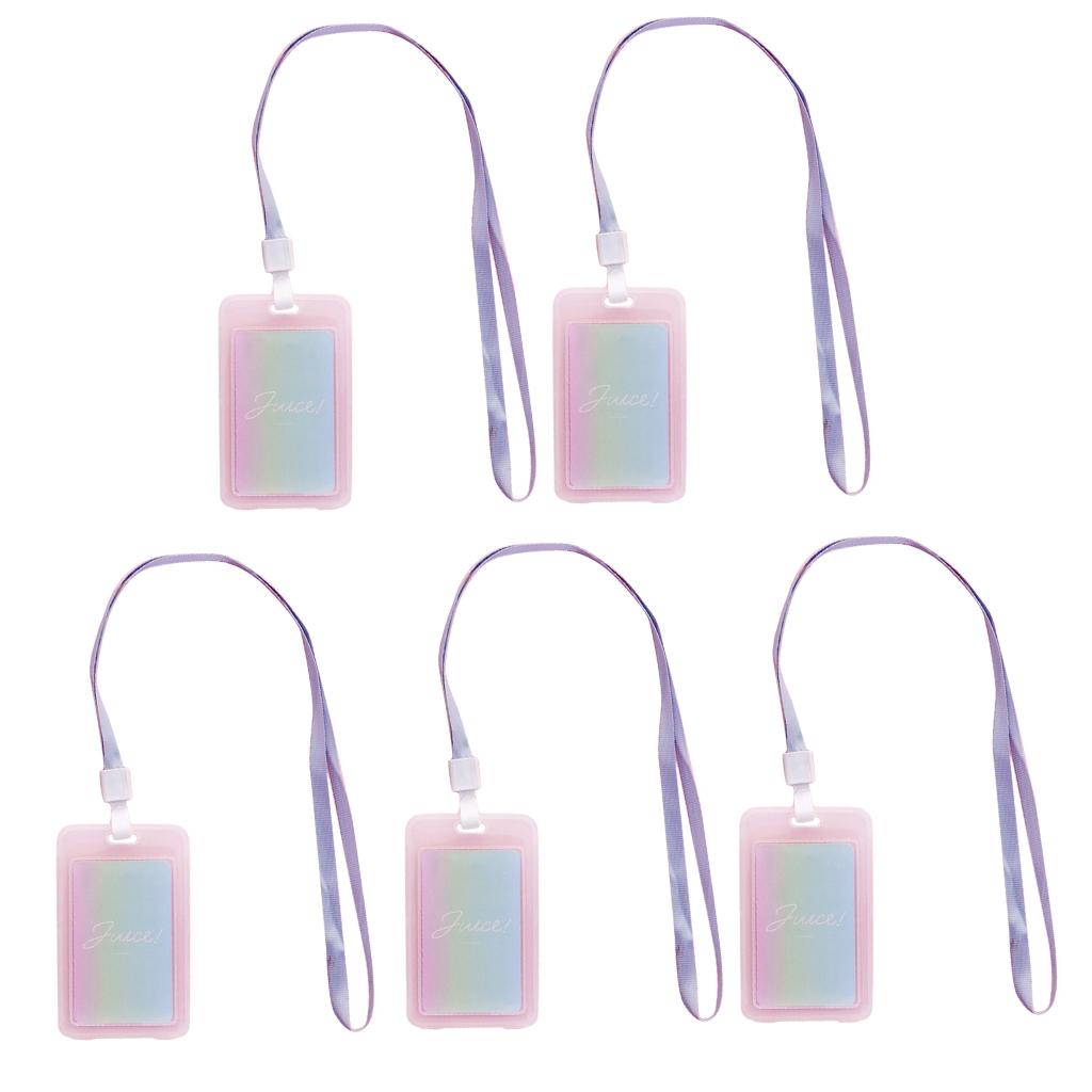 5 Pieces Credit Card Bus Pass ID Badge Holder Gradient Blue and Pink