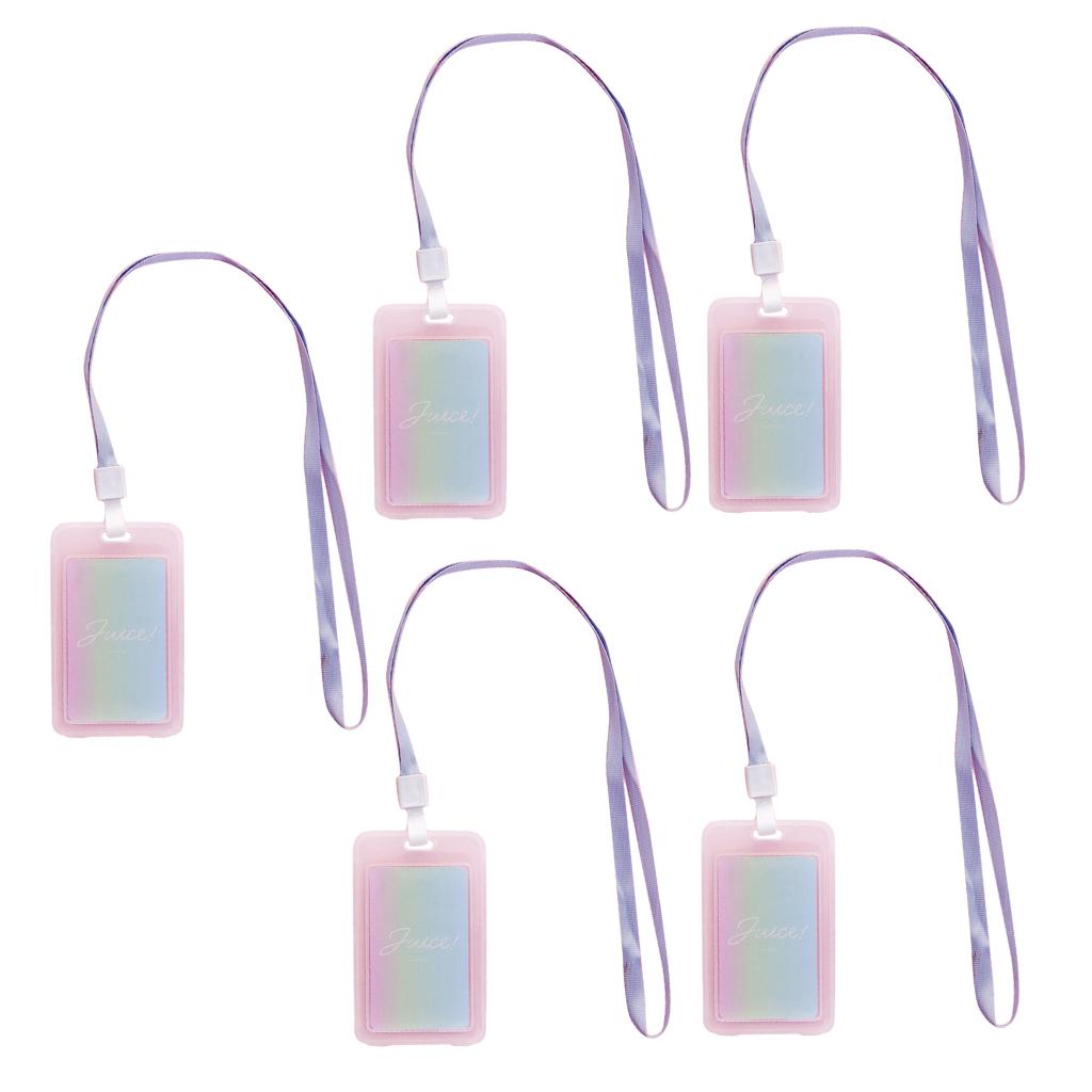 5 Pieces Credit Card Bus Pass ID Badge Holder Gradient Blue and Pink