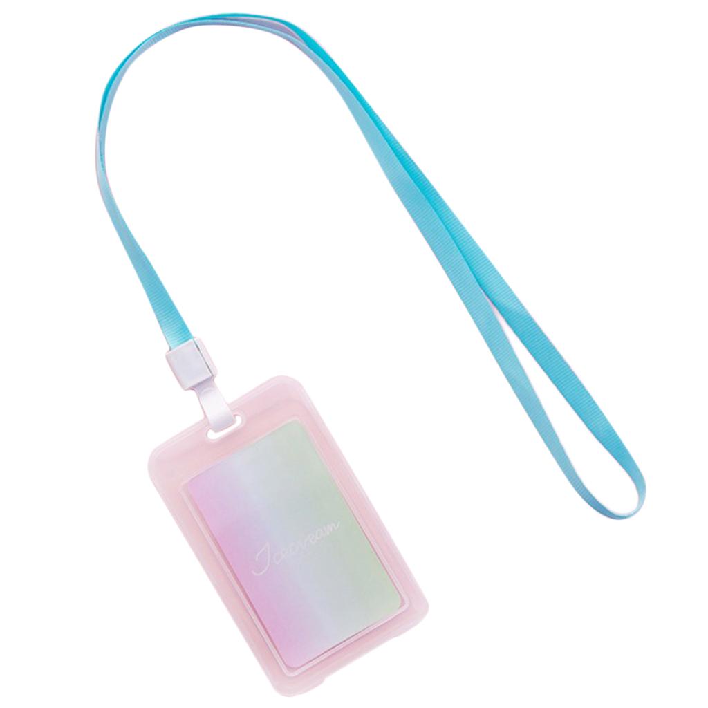 5 Pieces Credit Card Bus Pass ID Badge Holder Gradient Green and Pink