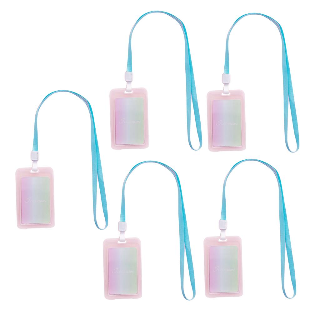 5 Pieces Credit Card Bus Pass ID Badge Holder Gradient Green and Pink