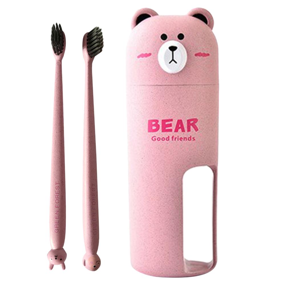 cup outdoor travel wheat straw bear Wash Cup Set with toothbrush  Pink