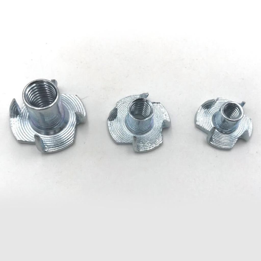 50 Pcs Zinc Plated Carbon Steel Four Claw T Nut Pronged Threaded Insert  M3