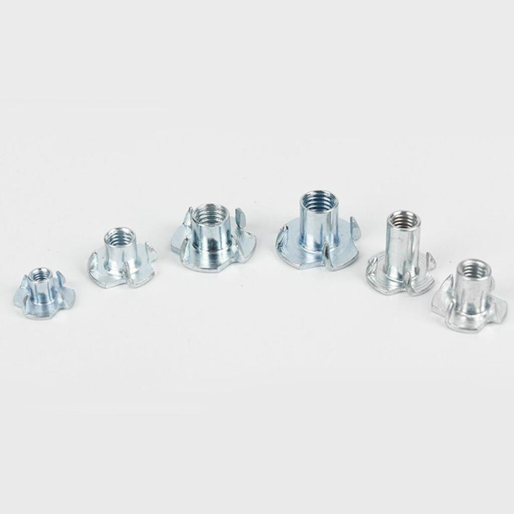 50 Pcs Zinc Plated Carbon Steel Four Claw T Nut Pronged Threaded Insert  M3