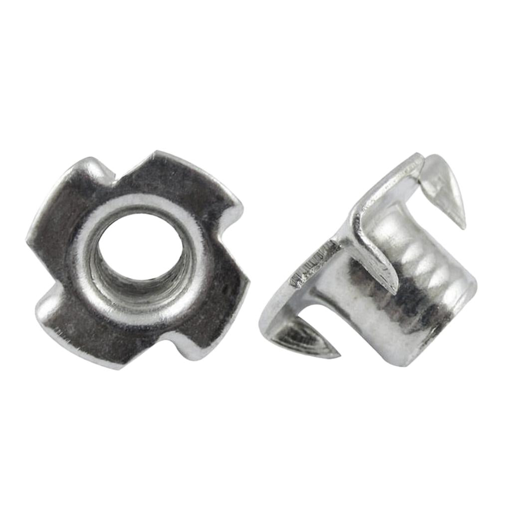 50 Pcs Zinc Plated Carbon Steel Four Claw T Nut Pronged Threaded Insert  M3