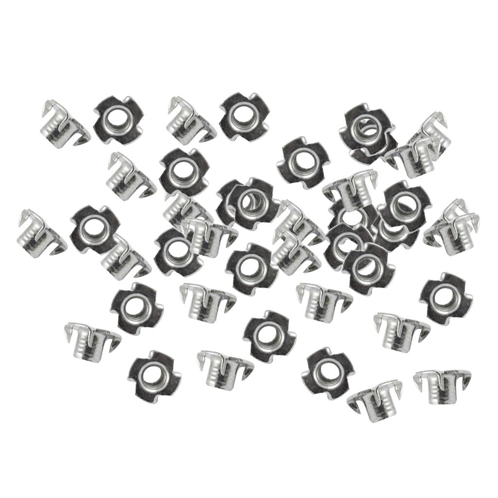 50 Pcs Zinc Plated Carbon Steel Four Claw T Nut Pronged Threaded Insert  M3