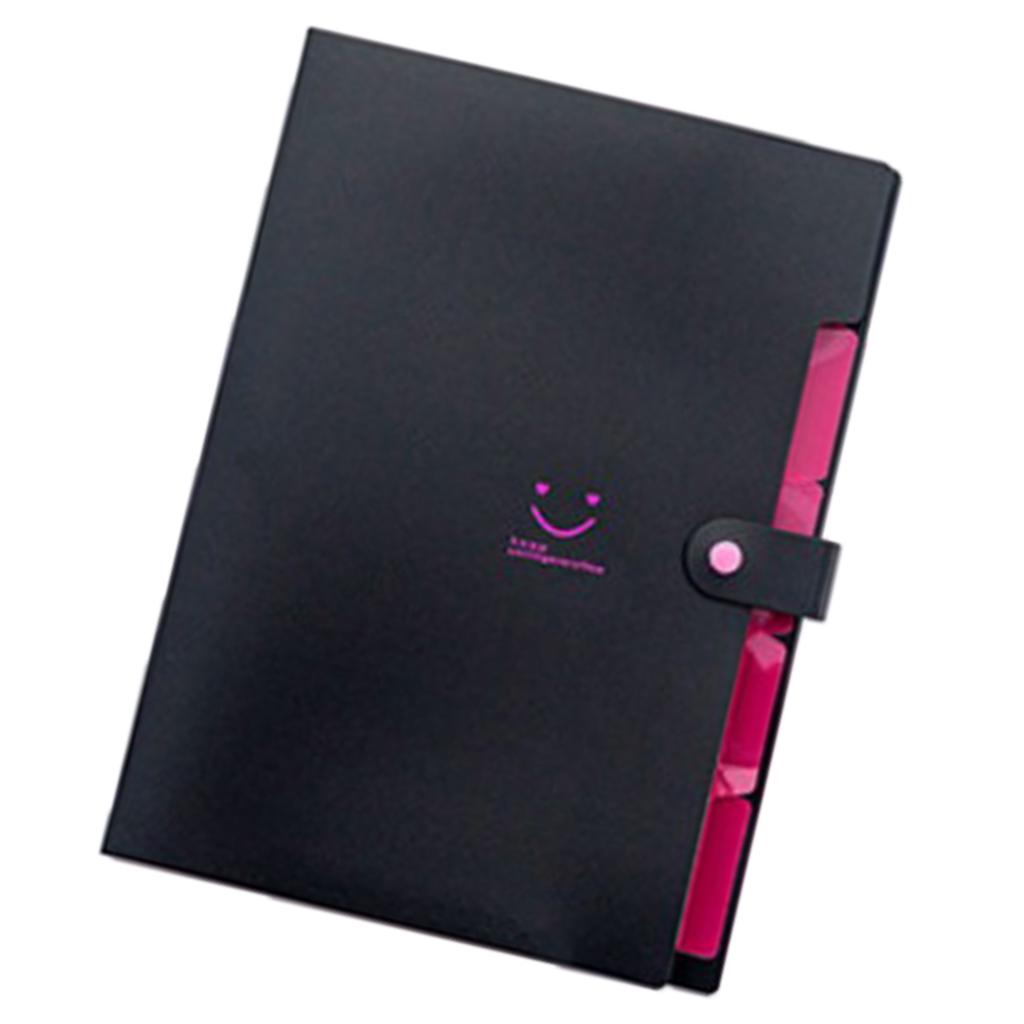 Smile Face Document Bag A4 Expanding File Folder Wallet Bill Folders Black