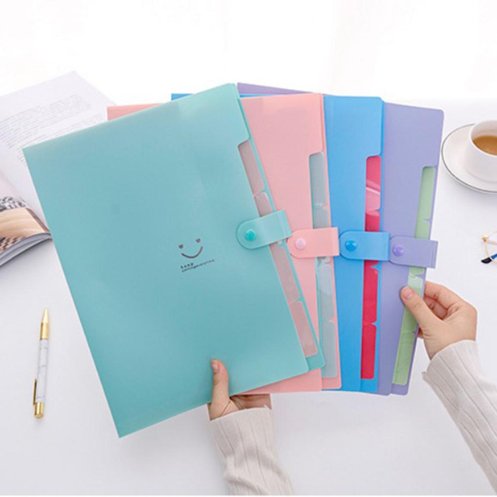 Smile Face Document Bag A4 Expanding File Folder Wallet Bill Folders Green