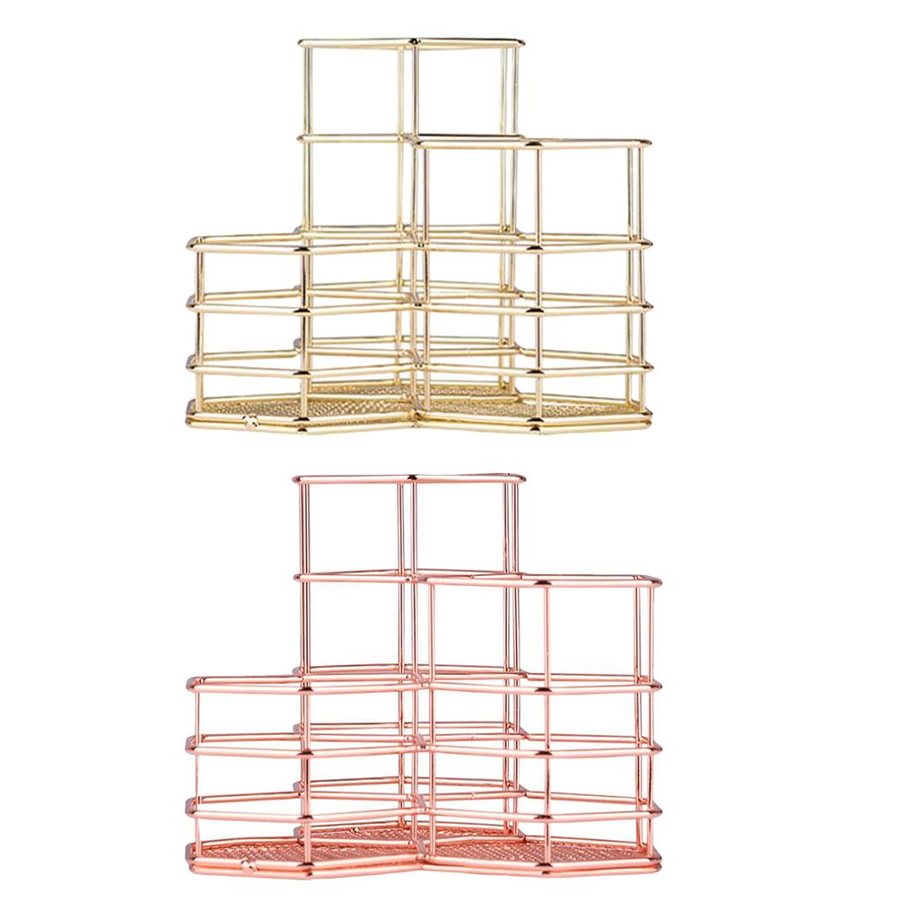 Wire Metal Desktop Pen Pencil ,Rose Gold Pen Storage Basket Organizer