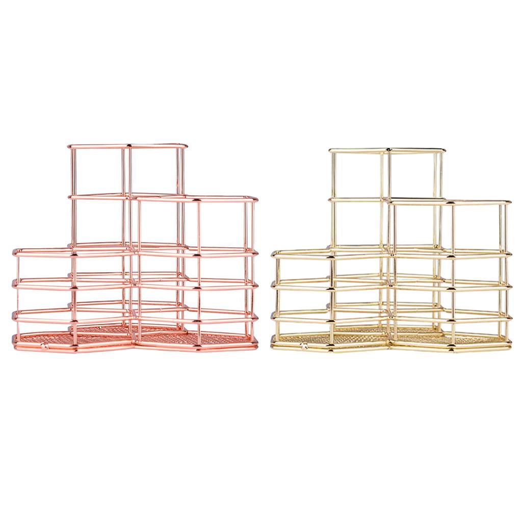 Wire Metal Desktop Pen Pencil ,Rose Gold Pen Storage Basket Organizer