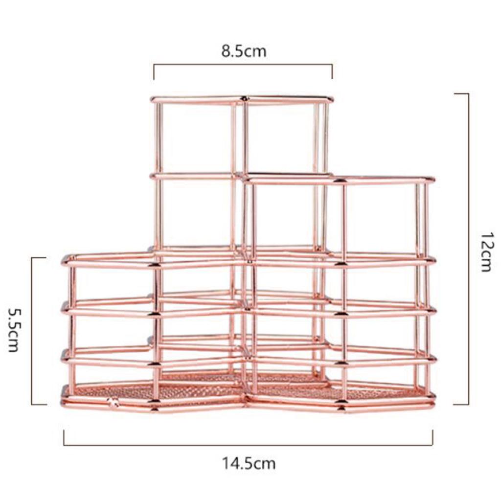 Wire Metal Desktop Pencil ,Rose Gold Pen Storage Basket Organizer