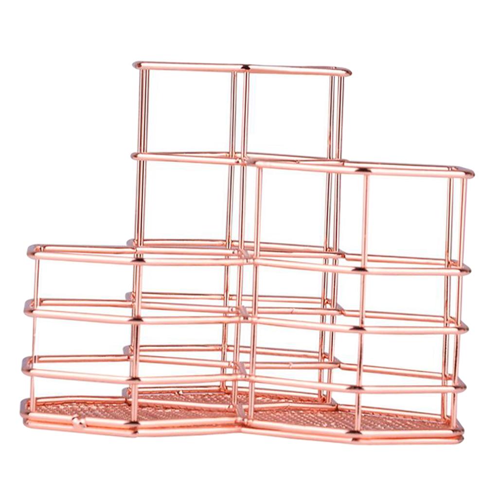 Wire Metal Desktop Pencil ,Rose Gold Pen Storage Basket Organizer