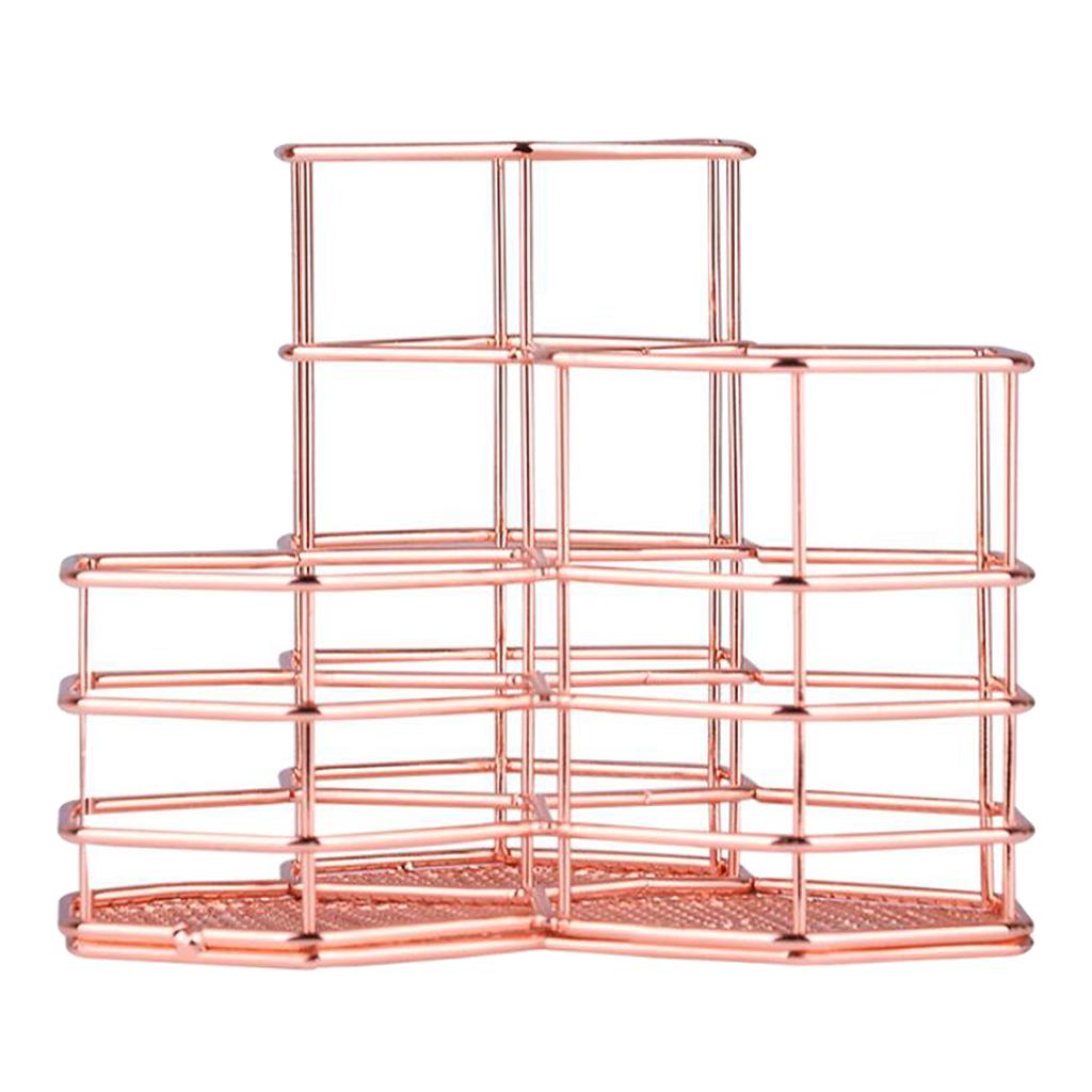 Wire Metal Desktop Pencil ,Rose Gold Pen Storage Basket Organizer