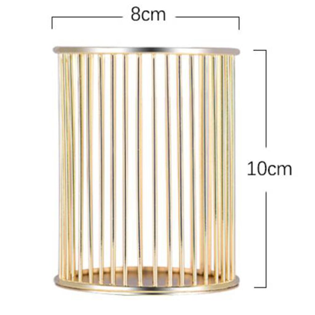 Iron Round Metal Wire Mesh Pen Pot Pencil Brush Holder Desk Organizer Gold