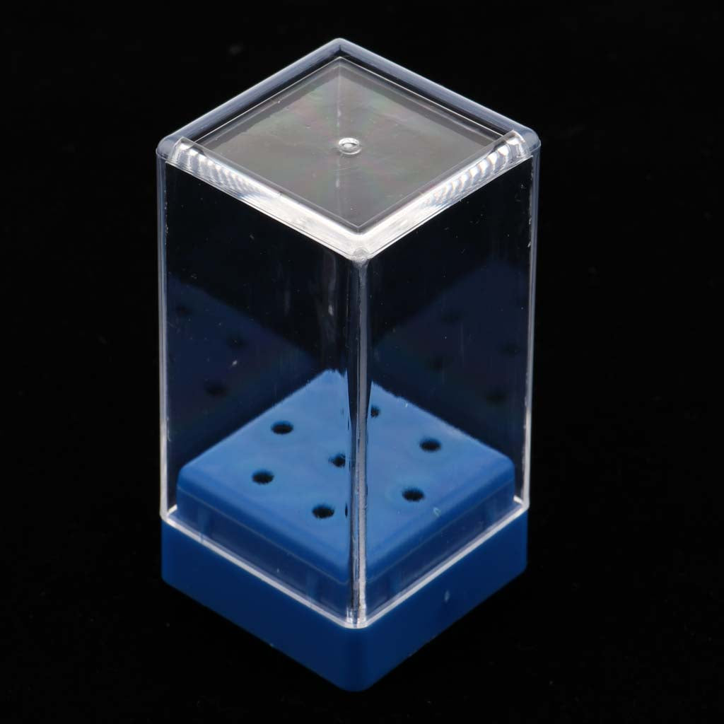 7 Holes Nail Drill Bit Holder Stand With Cover Blue