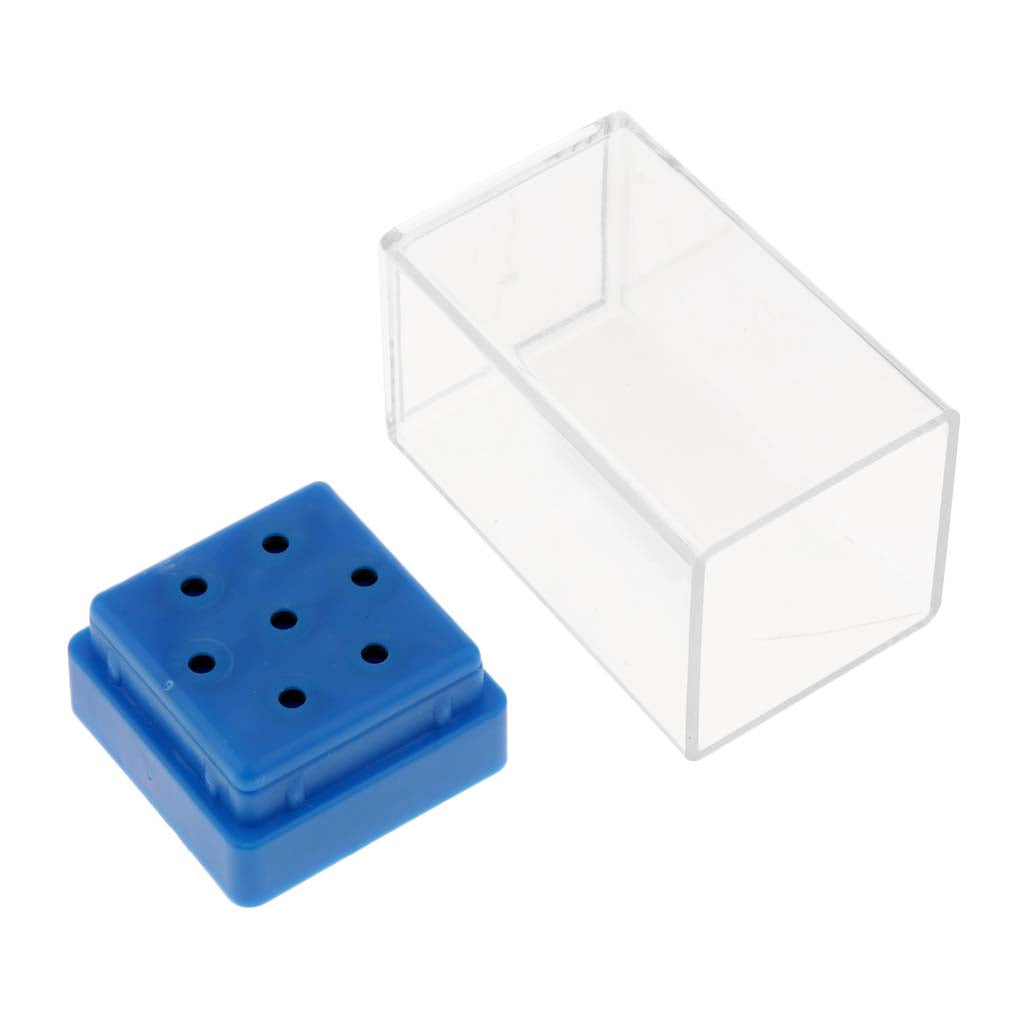 7 Holes Nail Drill Bit Holder Stand With Cover Blue