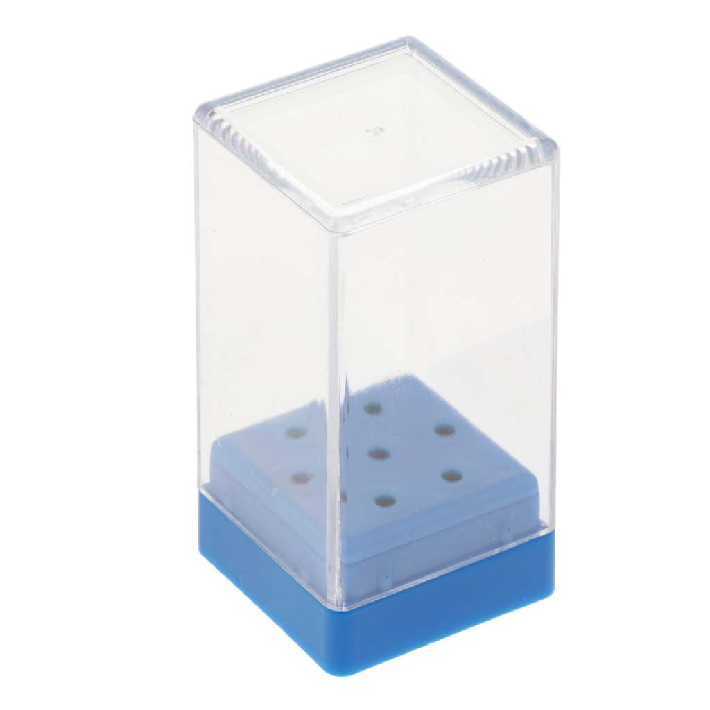 7 Holes Nail Drill Bit Holder Stand With Cover Blue