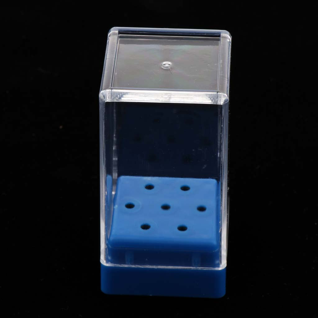 7 Holes Nail Drill Bit Holder Stand With Cover Blue