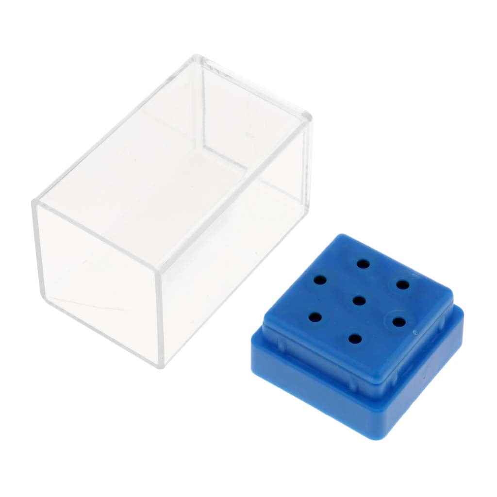 7 Holes Nail Drill Bit Holder Stand With Cover Blue