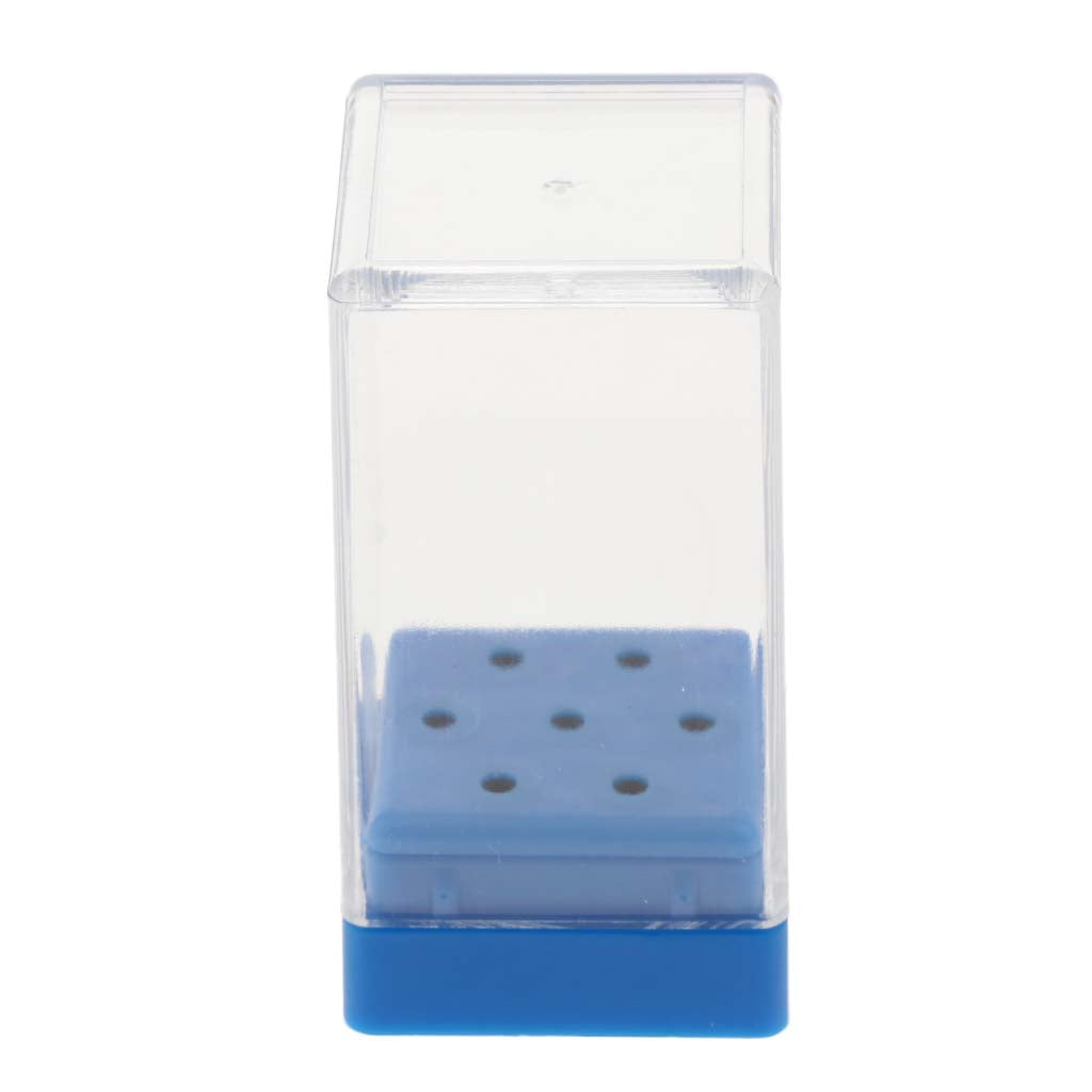 7 Holes Nail Drill Bit Holder Stand With Cover Blue