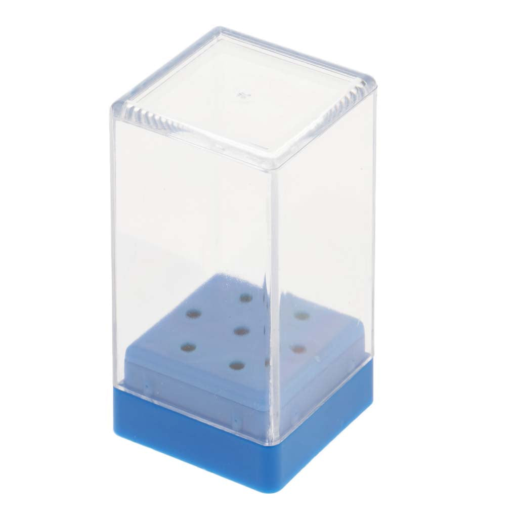 7 Holes Nail Drill Bit Holder Stand With Cover Blue