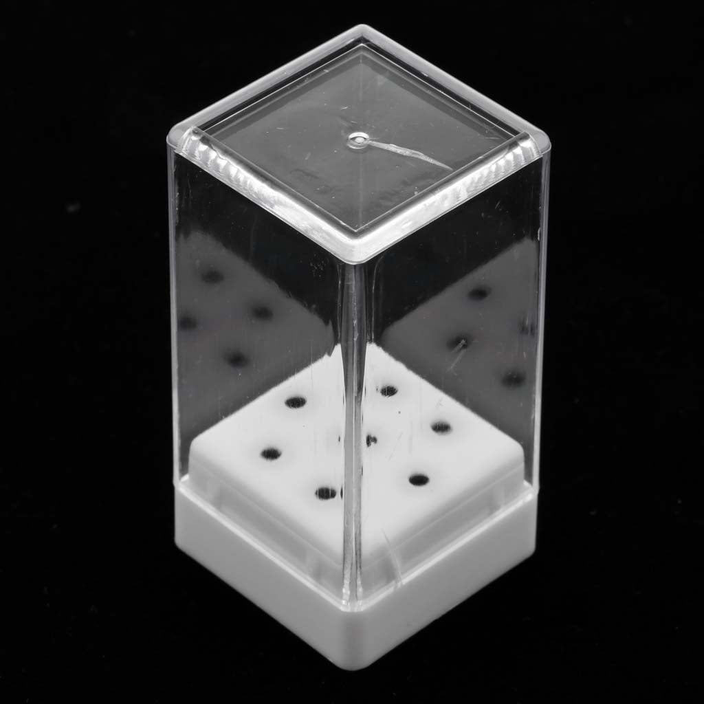 7 Holes Nail Drill Bit Holder Stand With Cover White