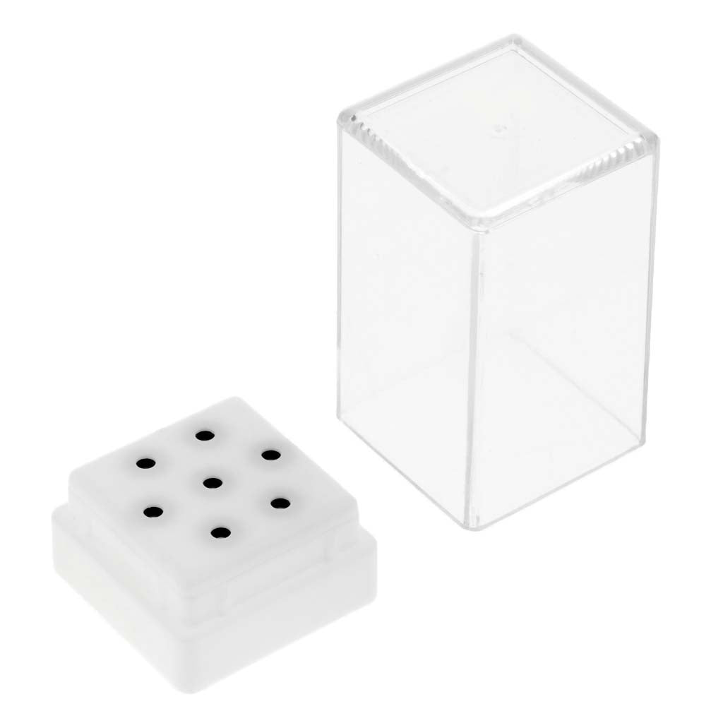 7 Holes Nail Drill Bit Holder Stand With Cover White