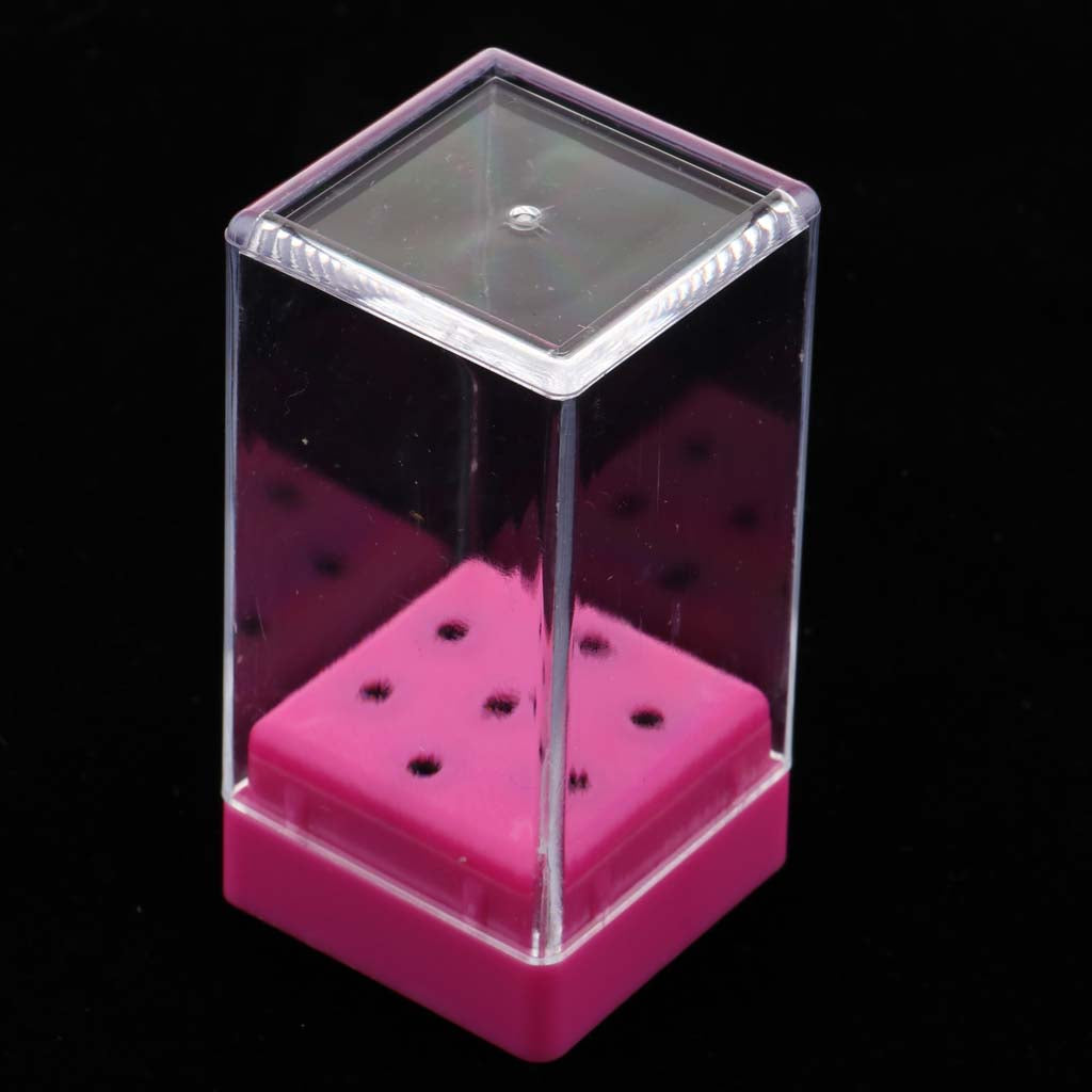 7 Holes Nail Drill Bit Holder Stand With Cover Red