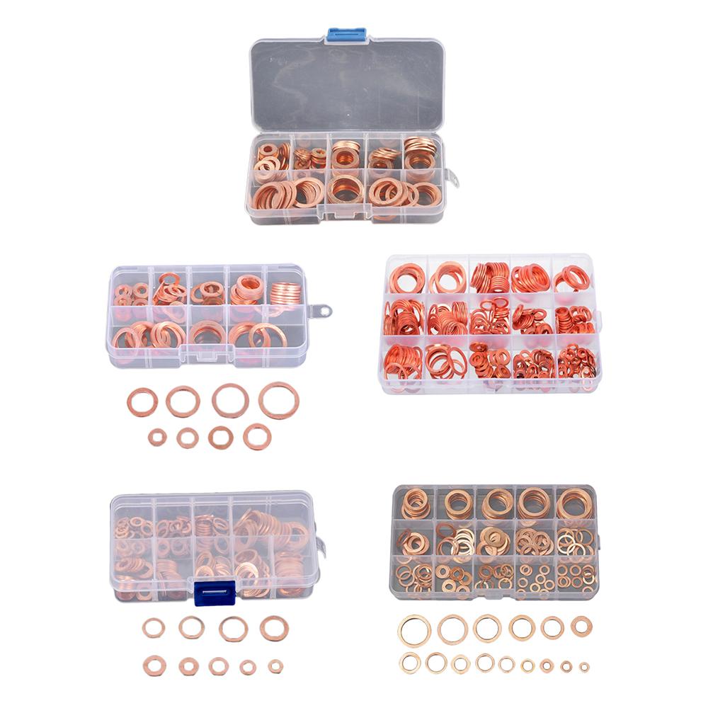 Copper Washer Gasket Set Flat Ring Seal Assortment Kit Hardware Accessories