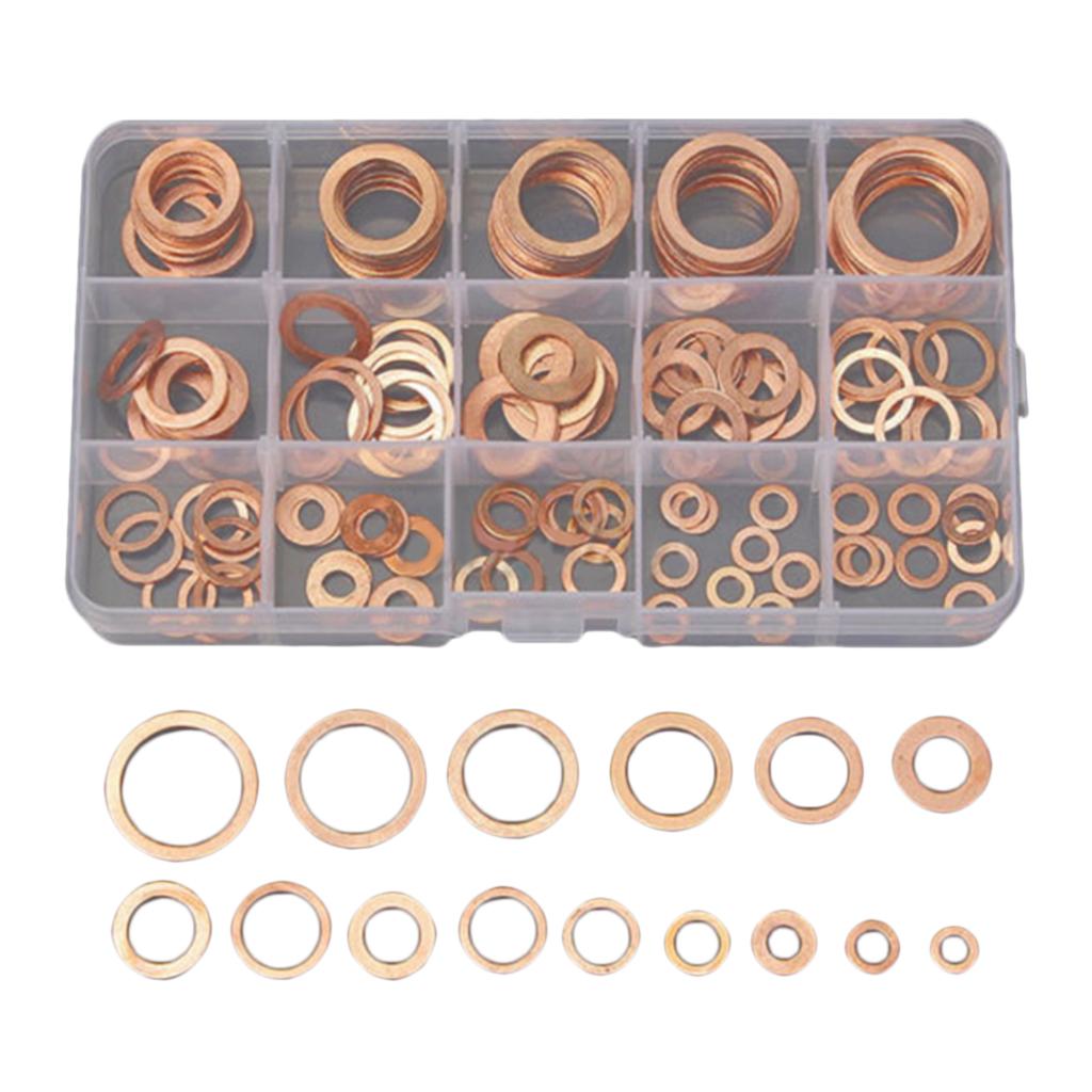 150 Pieces M5-M22 Assorted Copper Washer Gasket Set for Hardware Accessories