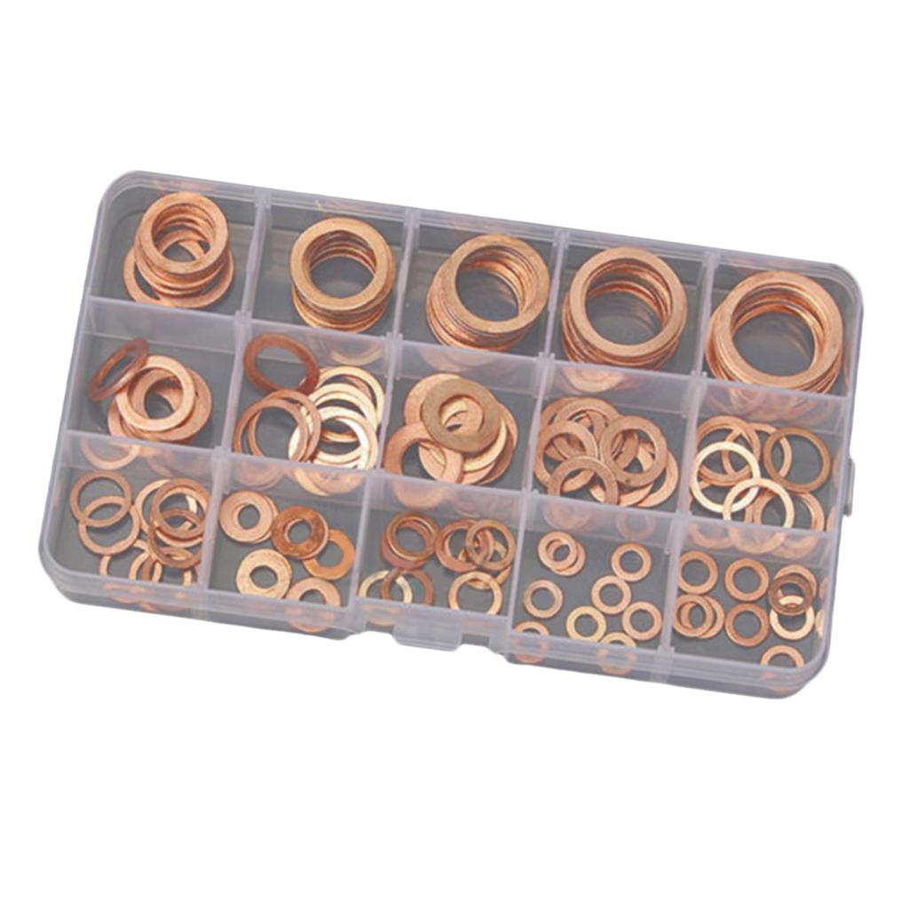 150 Pieces M5-M22 Assorted Copper Washer Gasket Set for Hardware Accessories