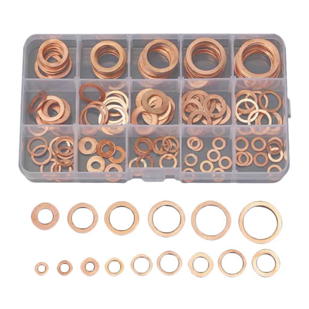 150 Pieces M5-M22 Assorted Copper Washer Gasket Set for Hardware Accessories