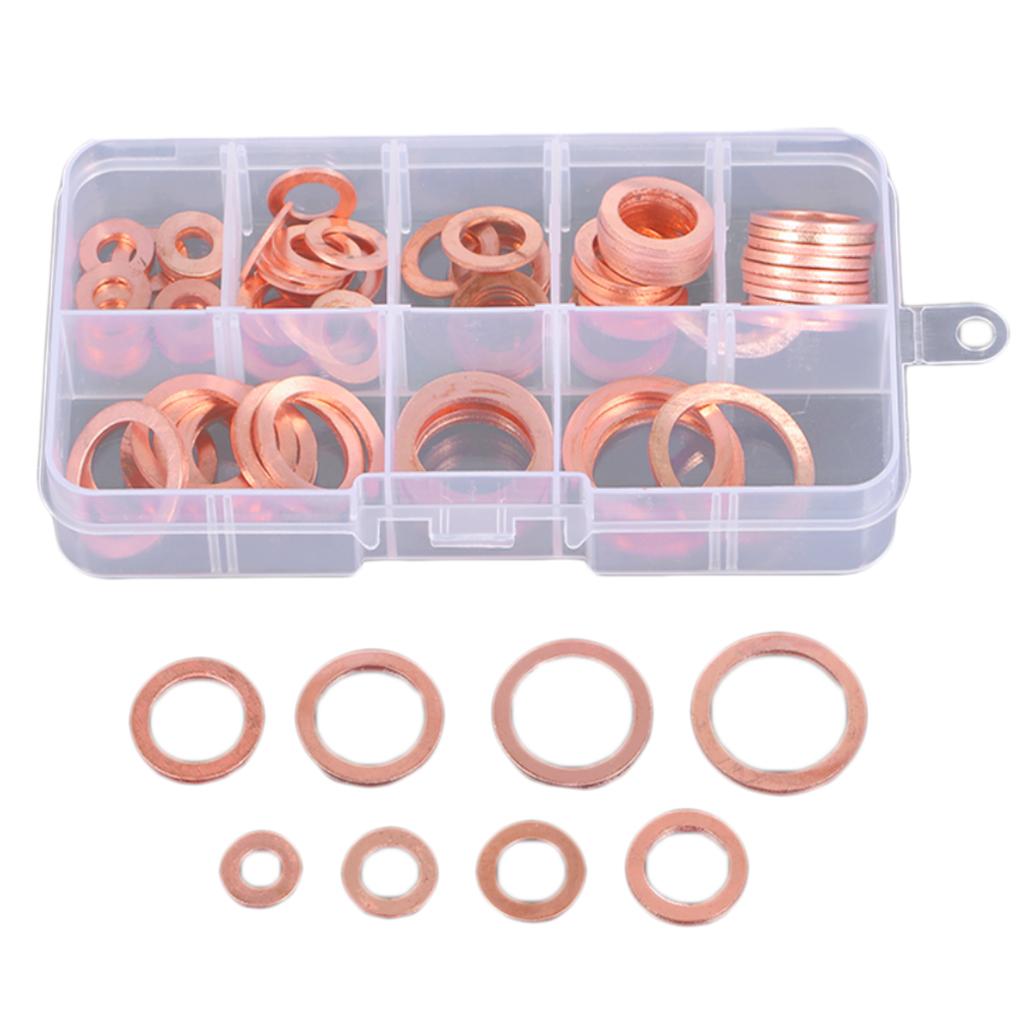 Copper Washer Gasket Flat Seal Assortment Kit M6-M20 Hardware Accessories