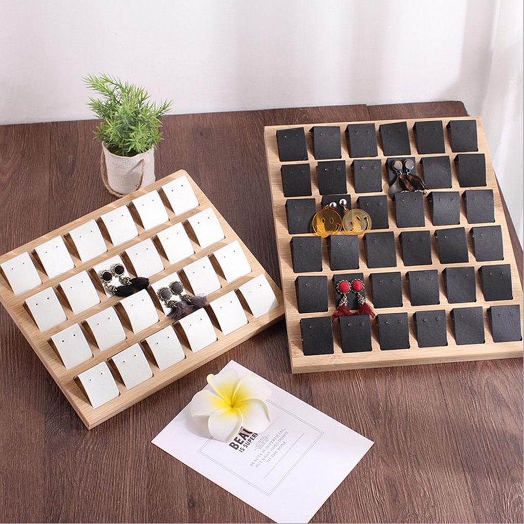 Bamboo Tray Earrings Display Stand Rack Jewelry Ear Studs Holder Black