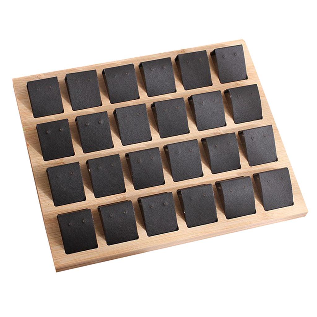 Bamboo Tray Earrings Display Stand Rack Jewelry Ear Studs Holder Black