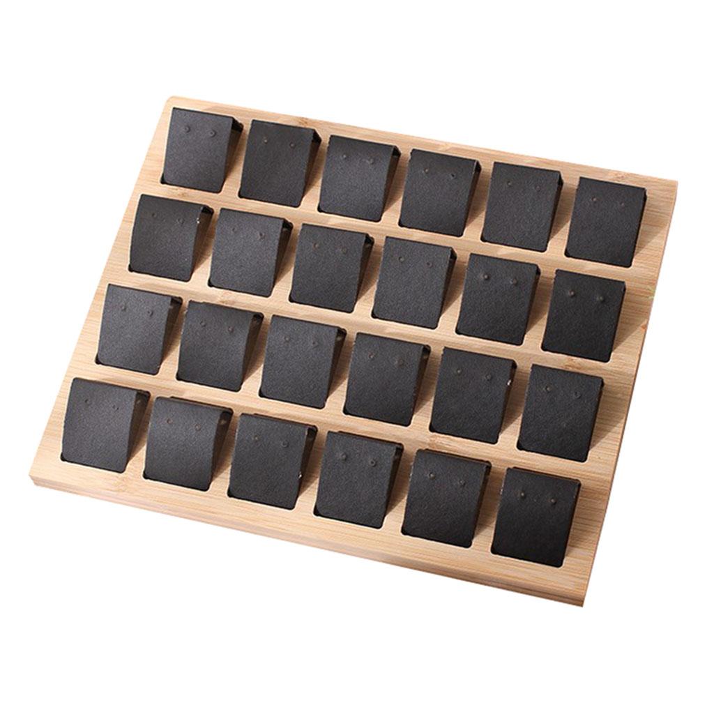 Bamboo Tray Earrings Display Stand Rack Jewelry Ear Studs Holder Black