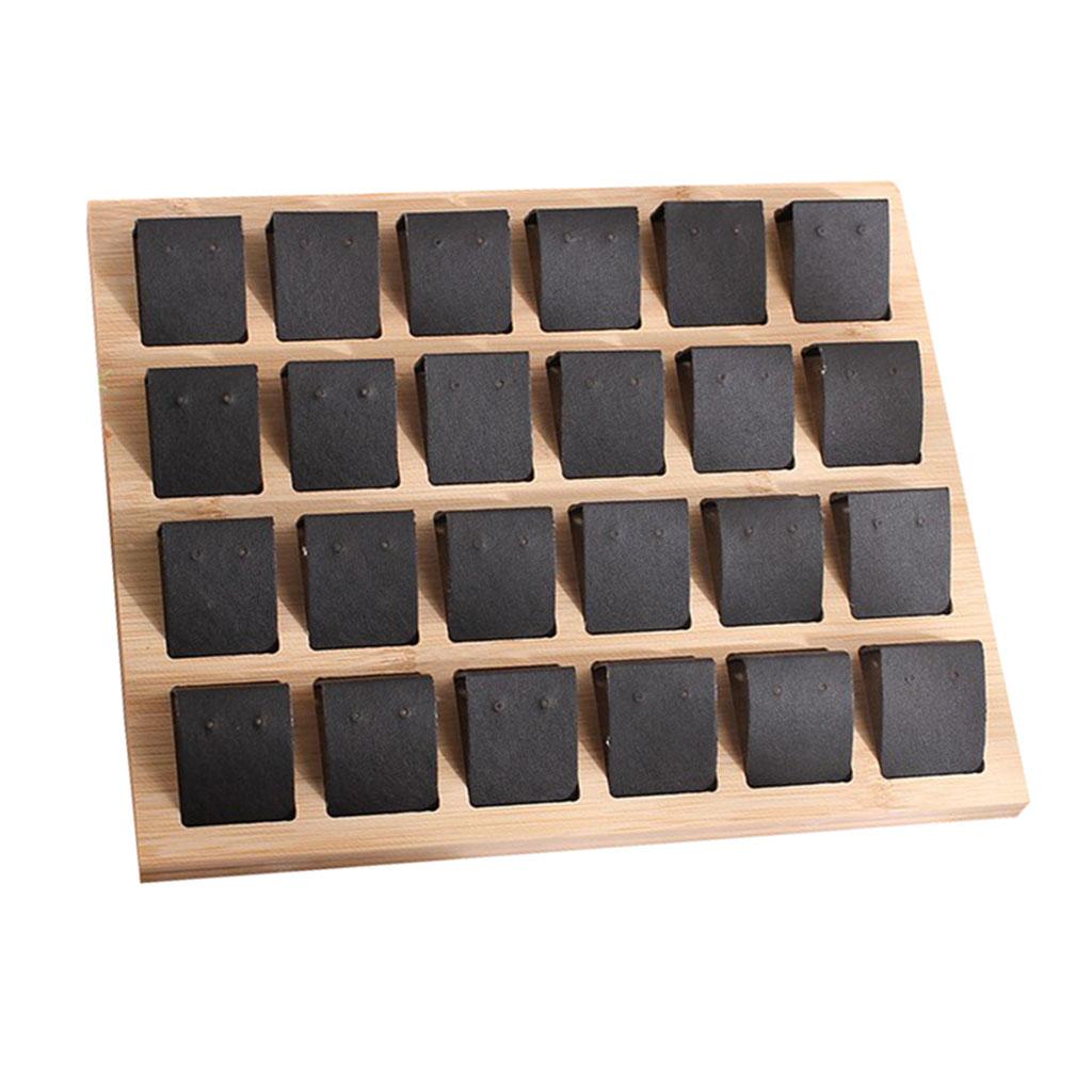 Bamboo Tray Earrings Display Stand Rack Jewelry Ear Studs Holder Black