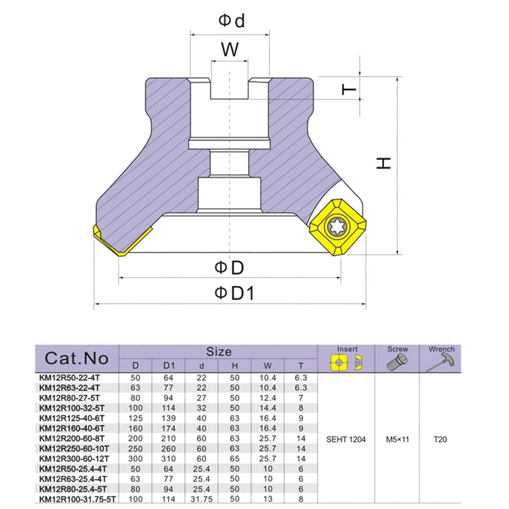 45 Degree Face Milling Cutter Carbide Insert End Milling Tools 50x50mm