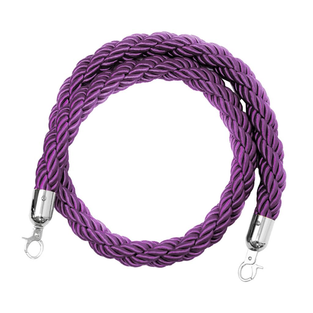 Queue Twisted Barrier Rope with Hooks for Crowd Control Stanchion Purple 2M