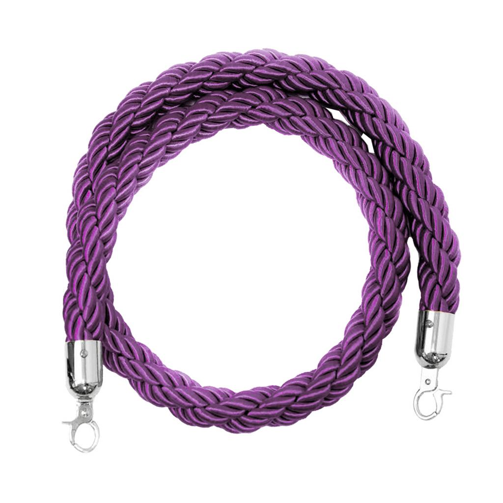 Queue Twisted Barrier Rope with Hooks for Crowd Control Stanchion Purple 2M