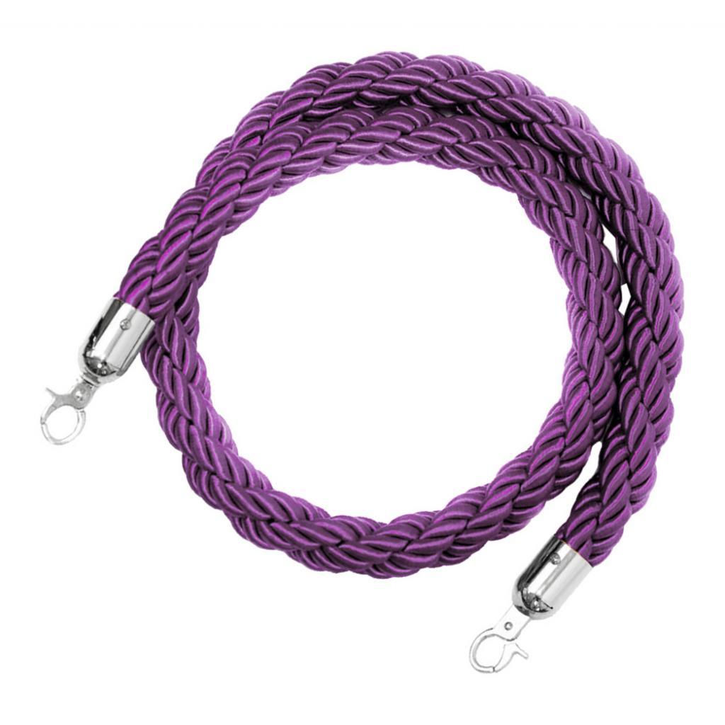 Queue Twisted Barrier Rope with Hooks for Crowd Control Stanchion Purple 2M