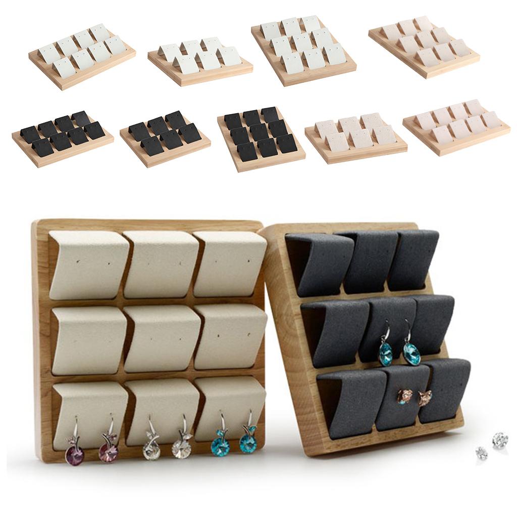 Wood Earring Card Holder w/ Tray for Jewelry Accessory Display 6 Pair Black