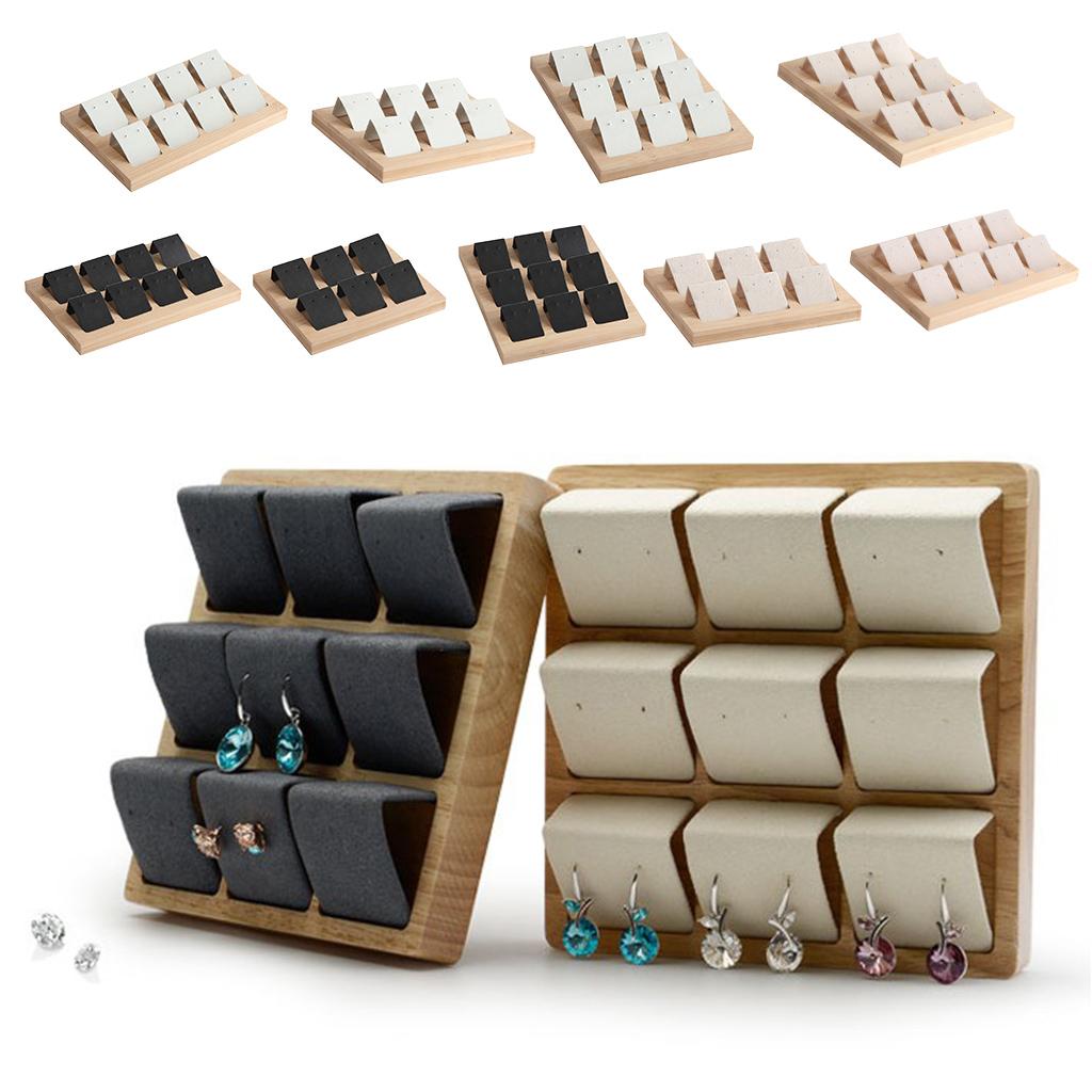 Wood Earring Card Holder w/ Tray for Jewelry Accessory Display 6 Pair Black