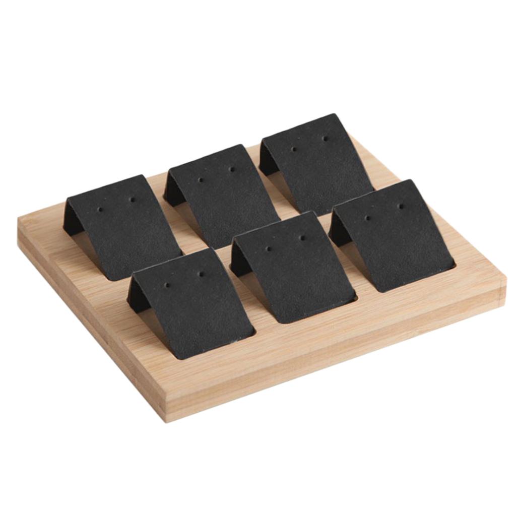 Wood Earring Card Holder w/ Tray for Jewelry Accessory Display 6 Pair Black