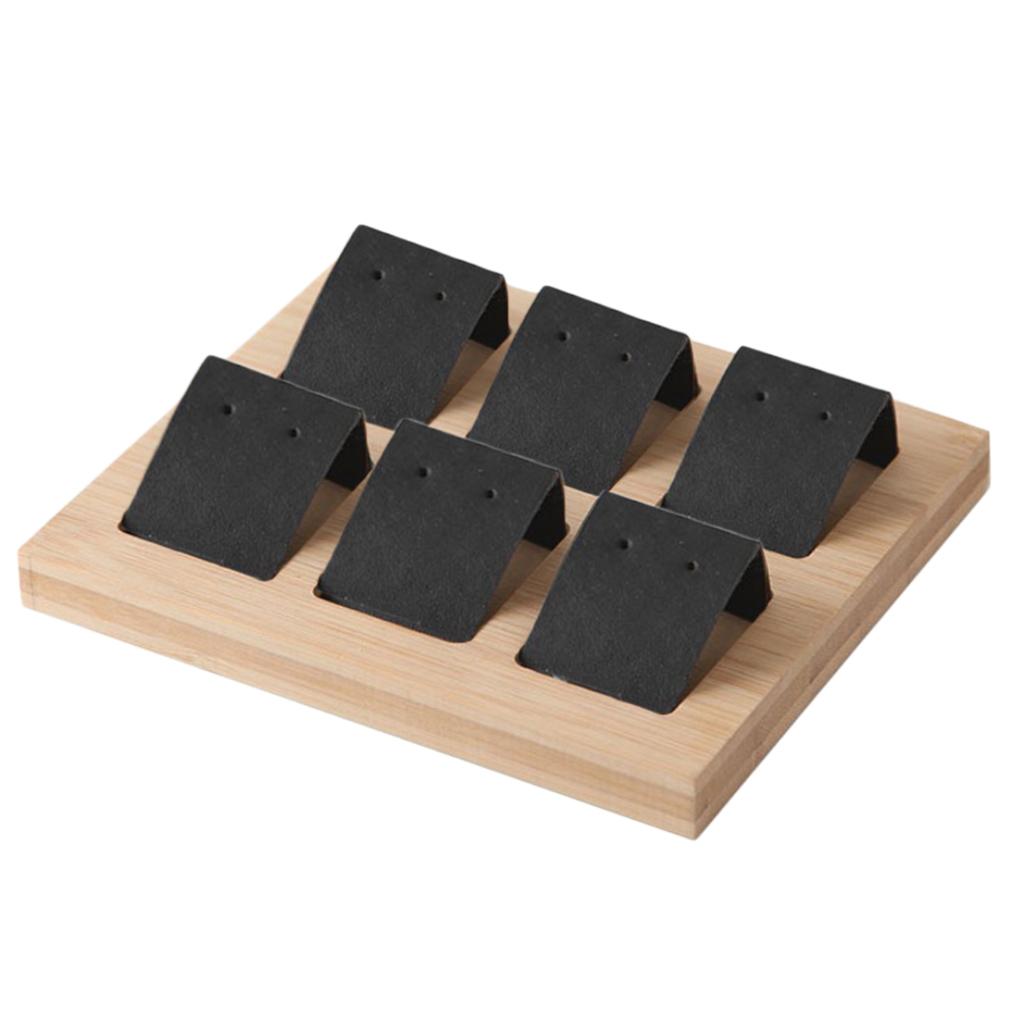 Wood Earring Card Holder w/ Tray for Jewelry Accessory Display 6 Pair Black