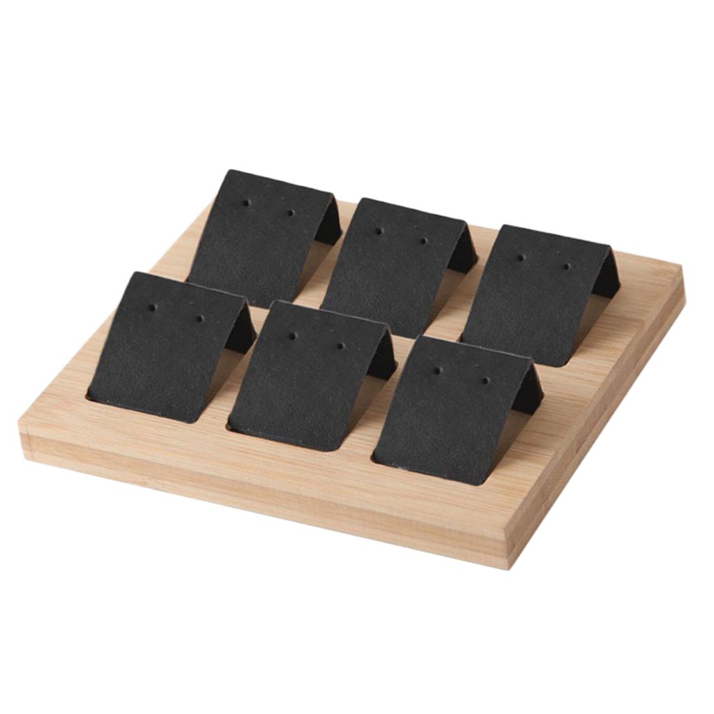 Wood Earring Card Holder w/ Tray for Jewelry Accessory Display 6 Pair Black