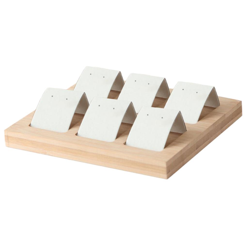 Wood Earring Card Holder w/ Tray for Jewelry Accessory Display 6 Pair White