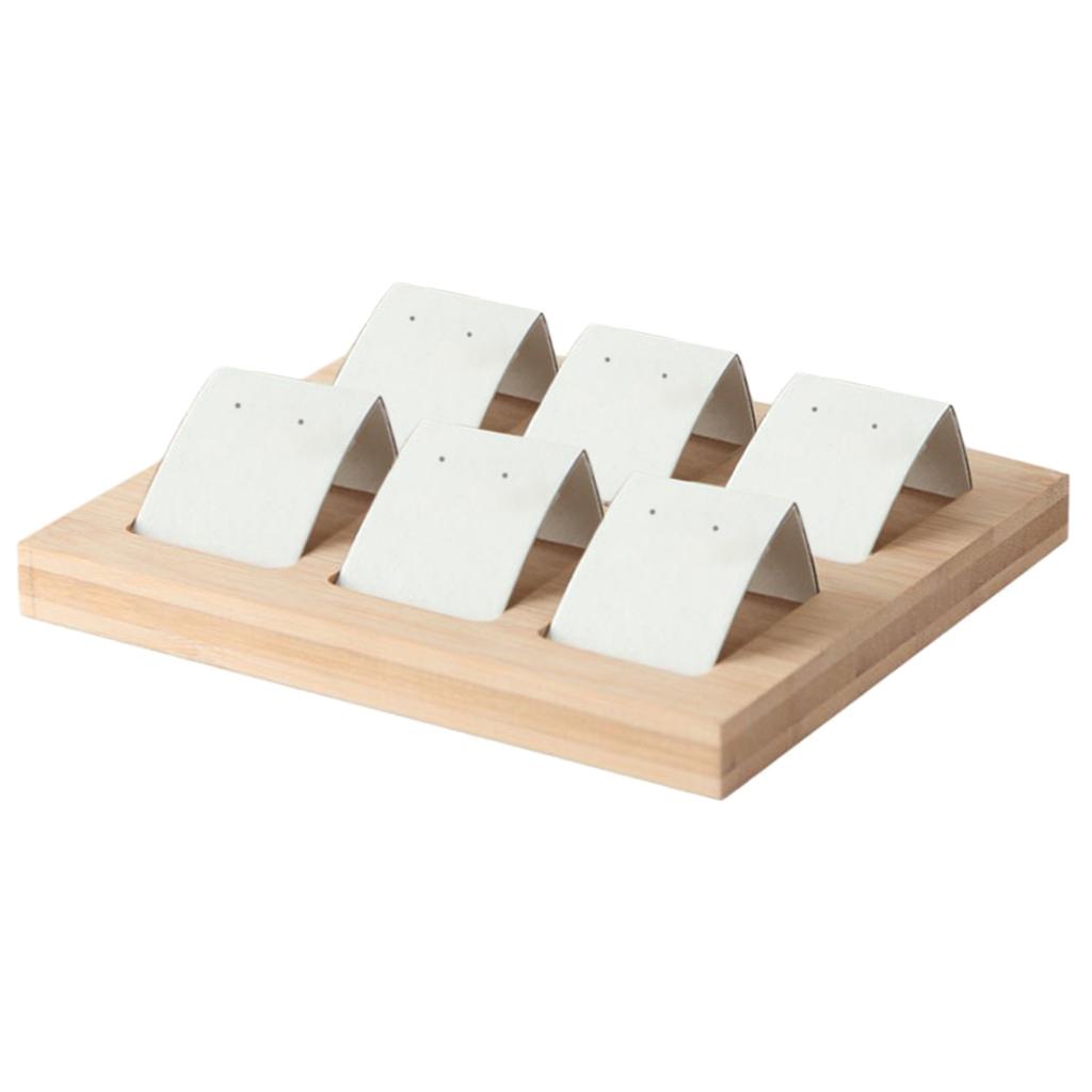 Wood Earring Card Holder w/ Tray for Jewelry Accessory Display 6 Pair White