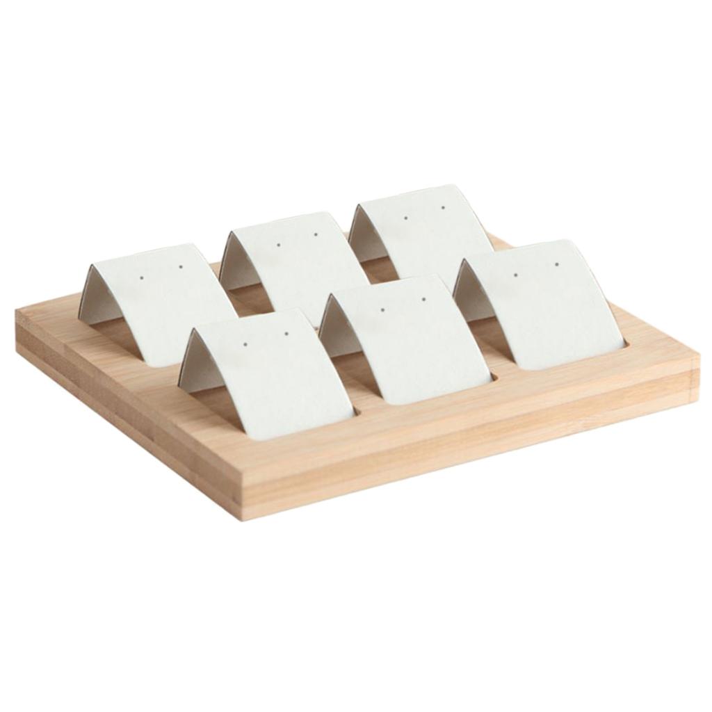 Wood Earring Card Holder w/ Tray for Jewelry Accessory Display 6 Pair White